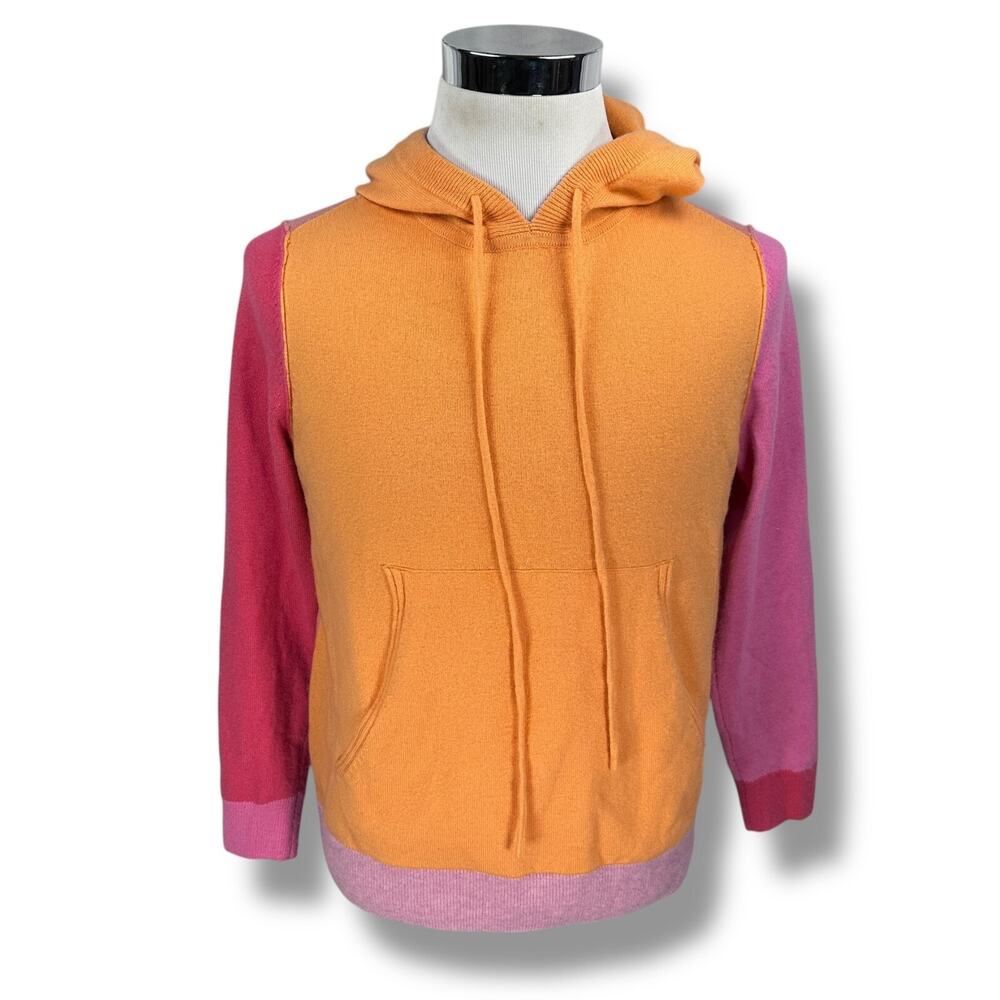 Collaboration Hoodie‎ Women’s XS Colorblock 100% Cashmere Orange Pink Sweater